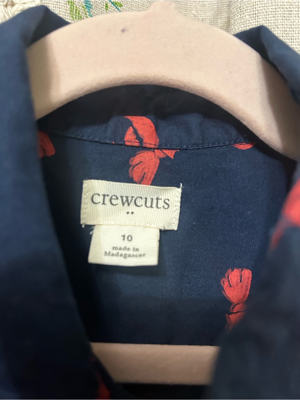 3/$30 Crewcuts Boys Size 10 Lobster Print Button Down Shirt Navy Red Coastal - Picture 2 of 4